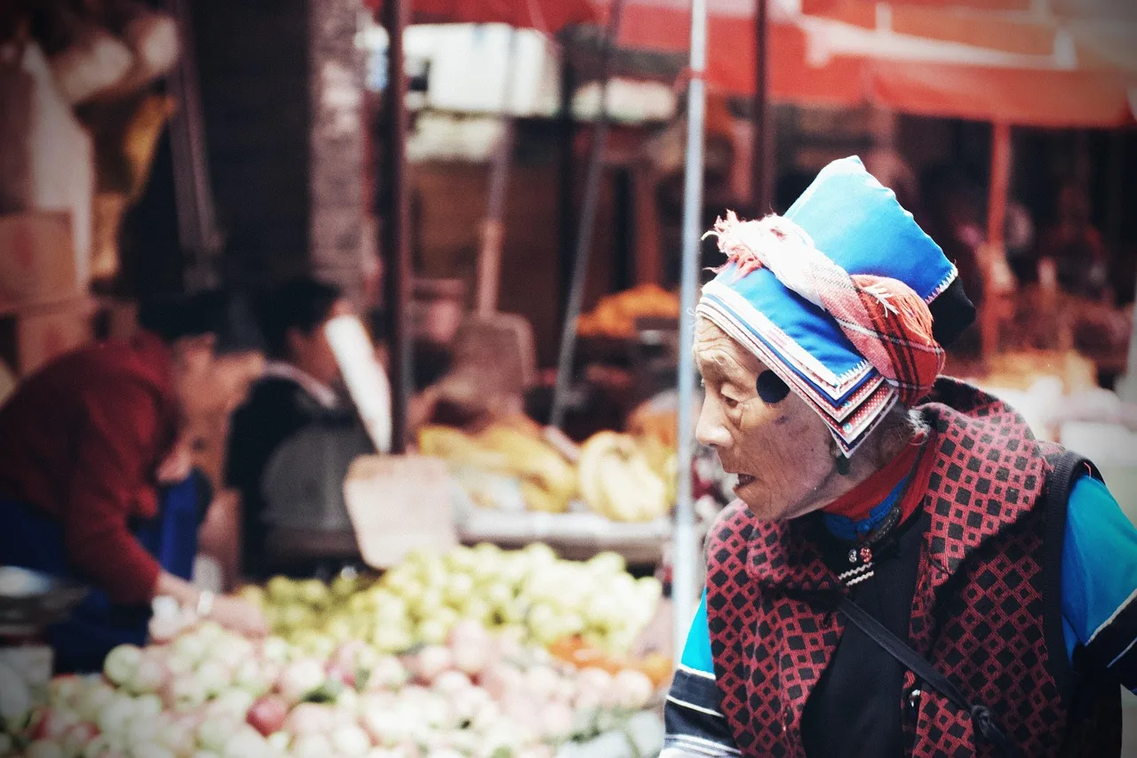 china, old woman, market, seller