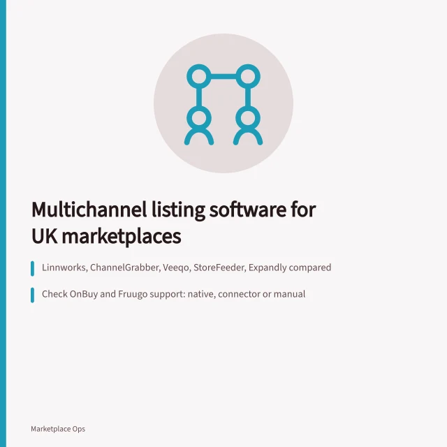 Comparison of UK multichannel listing software for Amazon, eBay, OnBuy, Fruugo. Multichannel listing software for UK marketplaces compared by name