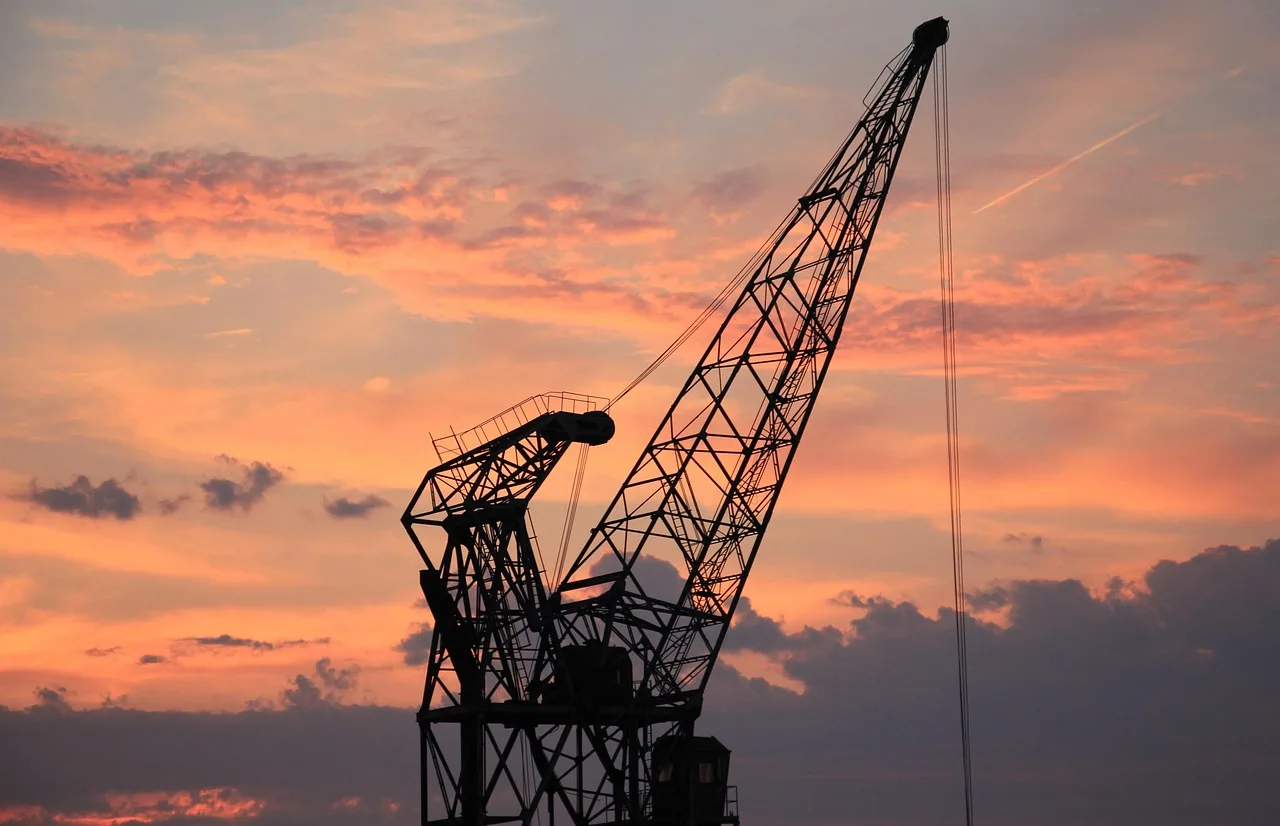 harbor crane, sunset, heaven, clouds, industry, nature, port, mood, crane, shipping, evening atmosphere, dusk, loading crane, freight transport, evening sky, transport, harbor romance, afterglow, red sky, evening glow, eve, reddish, atmospheric